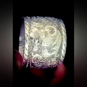Large Vintage Bangle - Silver Plated Stainless Steel - Filigree Design - 1970s